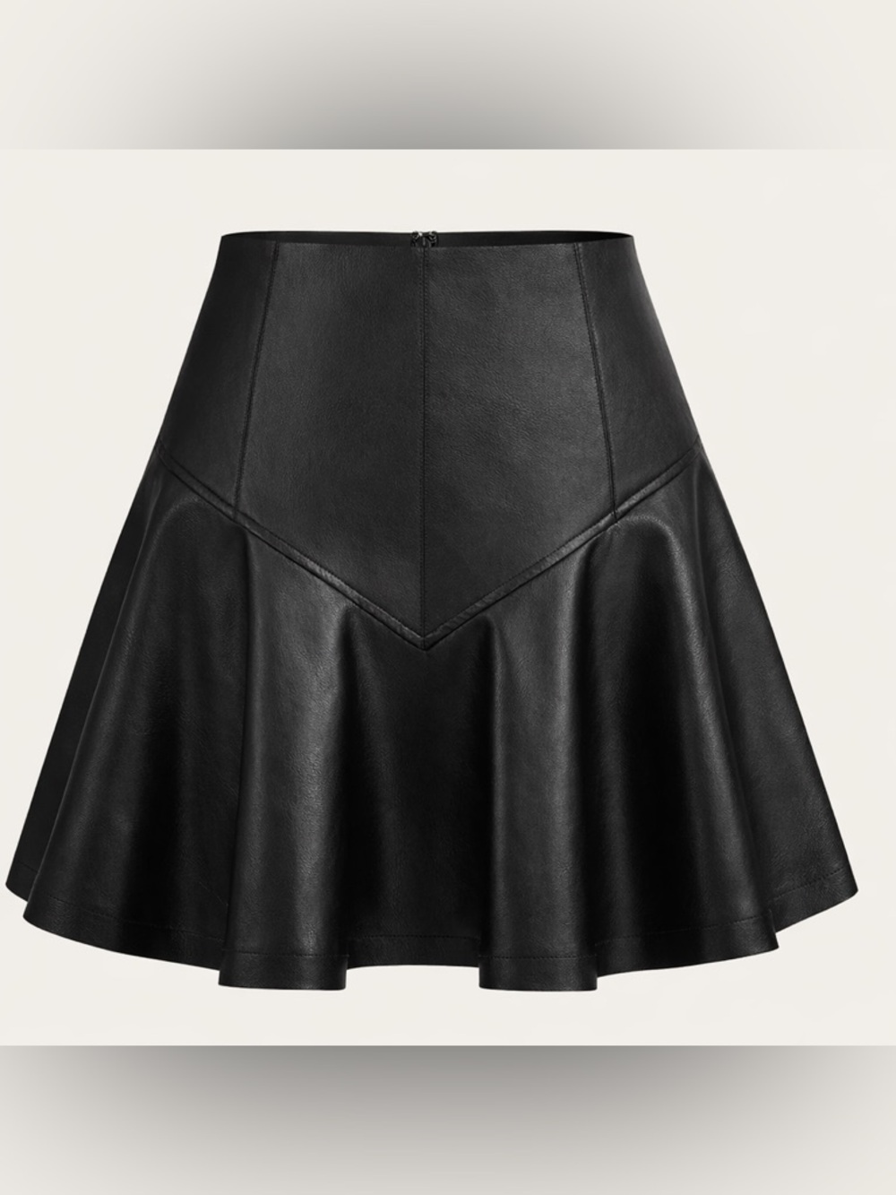 Commense Black PU High-Waisted Flared Mini Skirt